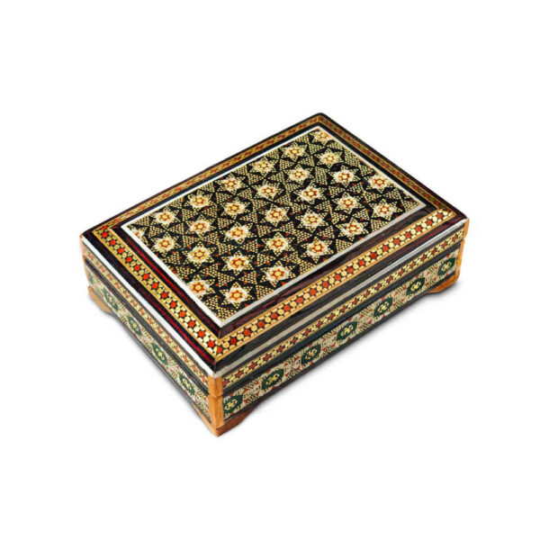 Persische Holz-Spielkarten-Aufbewahrungsbox - Khatam Emaille Stern