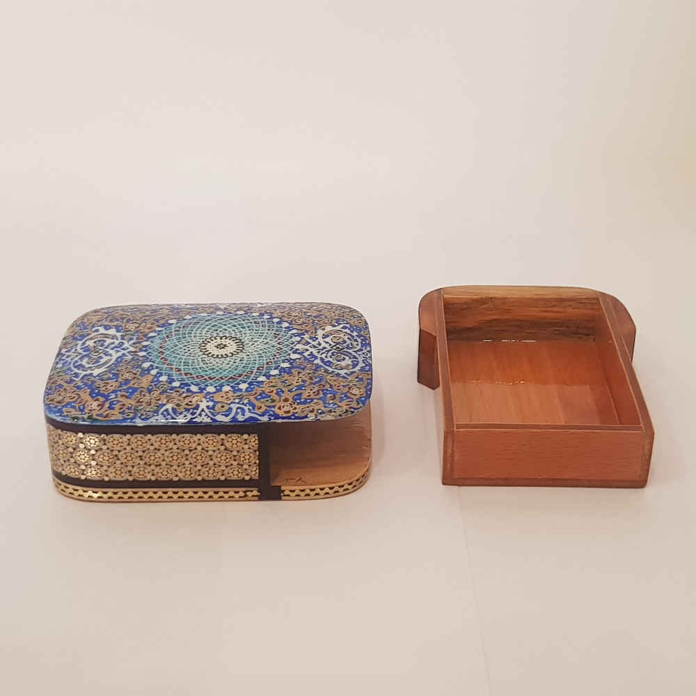 Persische Holz-Spielkarten-Aufbewahrungsbox – Khatam Emaille Tazhib