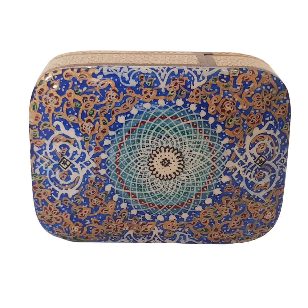 Holz-Visitenkartenbox inspiriert von persischer Khatamkari-Kunst Tazhib