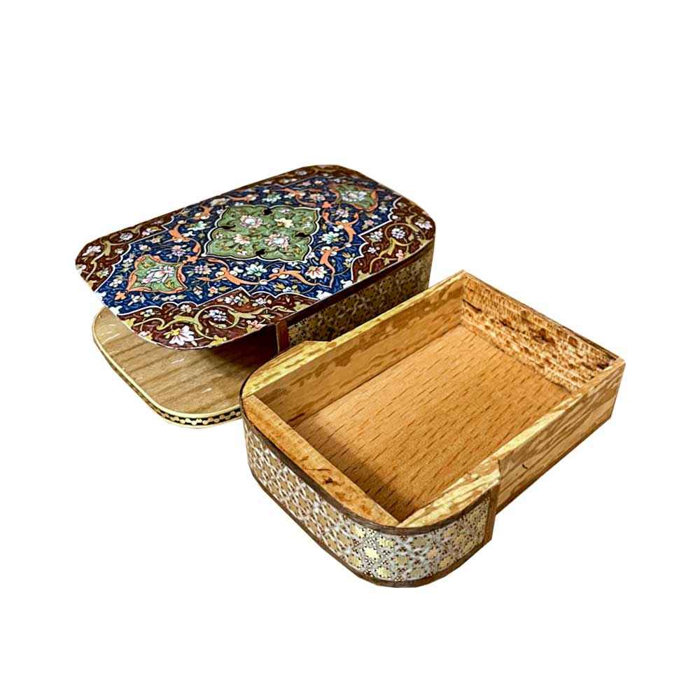 Persische Holz-Spielkarten-Aufbewahrungsbox – Khatam Emaille Tazhib