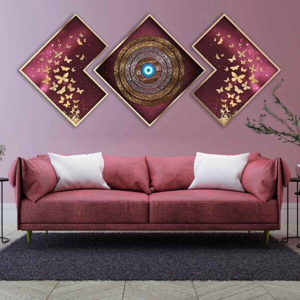 3 Stück Lila Islamisches Poster-Druck - Ayatul Kursi Gerahmte Wandkunst