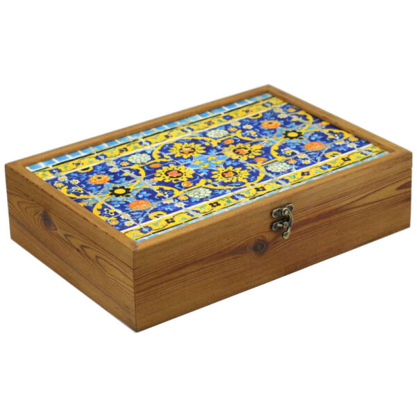Holz-Aufbewahrungsbox für Tee mit Fächern und persischem Blumenmuster