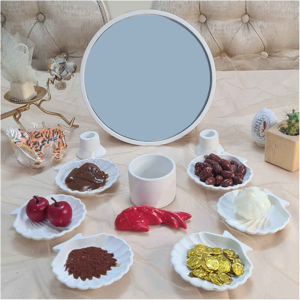 Haftseen Set Teller mit Spiegel geeignet für Nowruz Sadaf