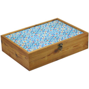 Holz-Teebox-Organizer mit Fächern und persischem Muster Blau