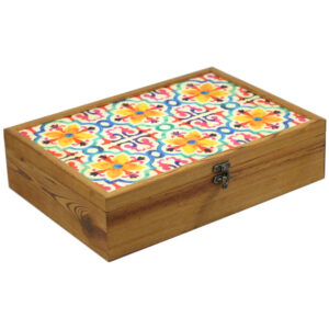 Holz-Teebox-Organizer mit Fächern und persischem Muster Blumen