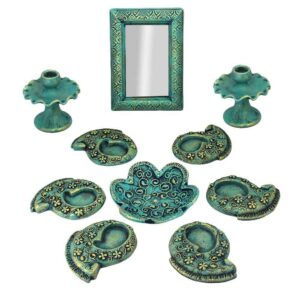 Töpferware Haftseen Set Teller mit Spiegel geeignet für Nowruz Paisley