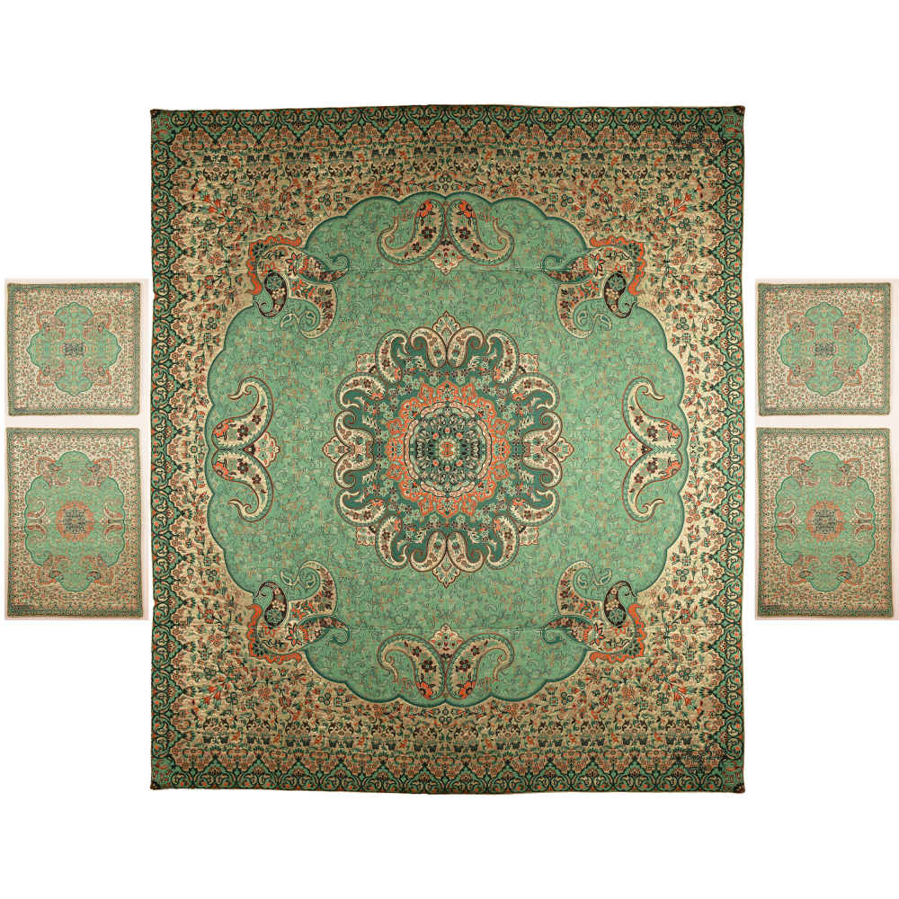 Doppelbett-Überwurf im persisch-orientalischen Stil aus Termeh-Stoff – Farbe Grün Reyhan