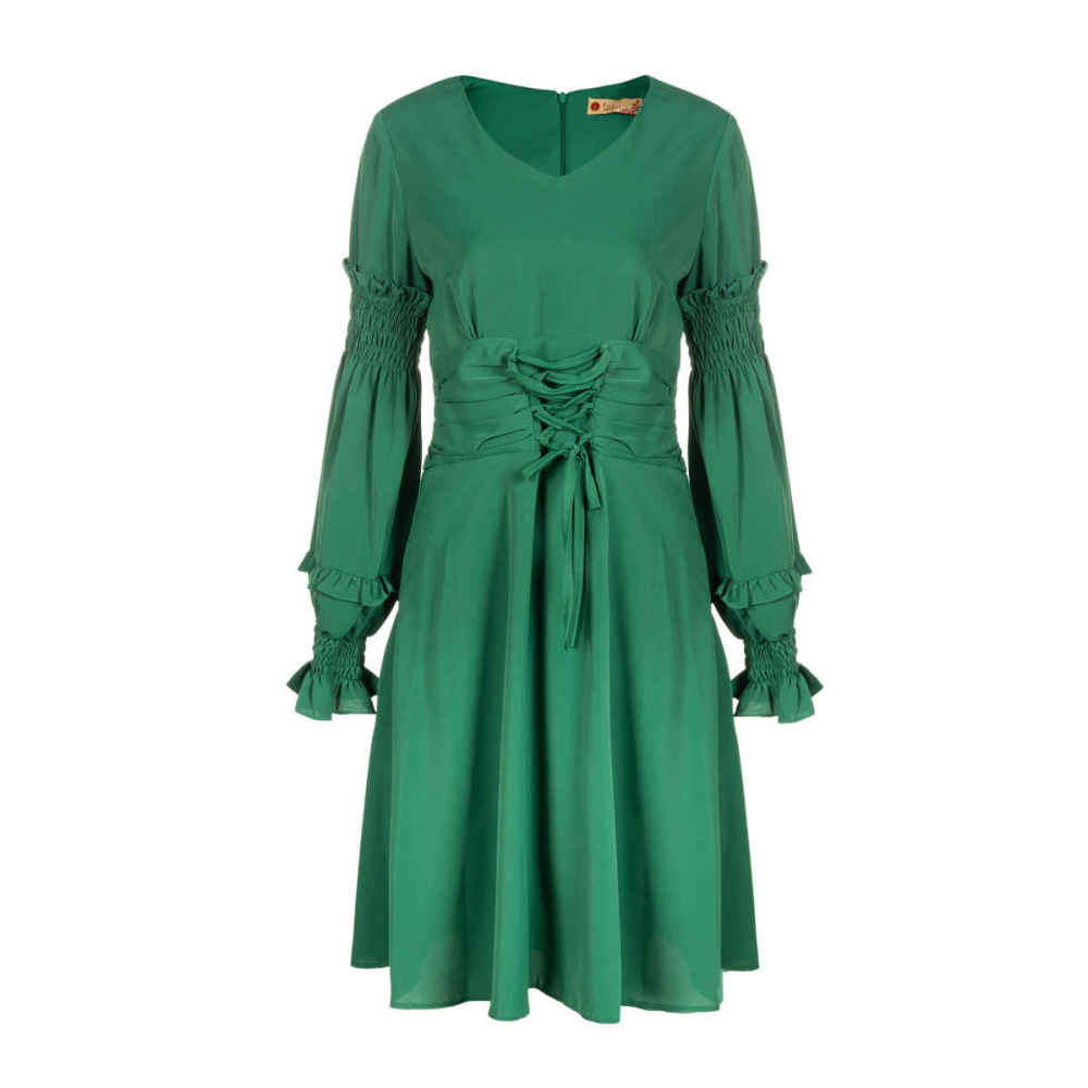 Damenmode Kleid mit Langen Ärmeln in Grün – Modell Taranom, Elegant und Bequem für Jeden Anlass