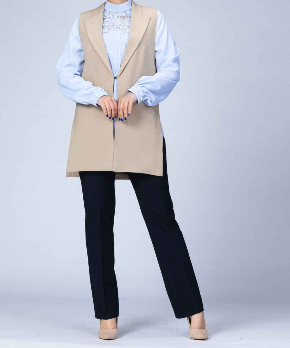 Damen Modischer Ärmelloser Blazer Modell Mehrsa