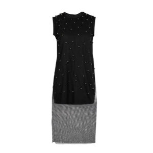 Damenmode ärmelloses Outdoor-Kleid mit Perlendekor in Schwarz