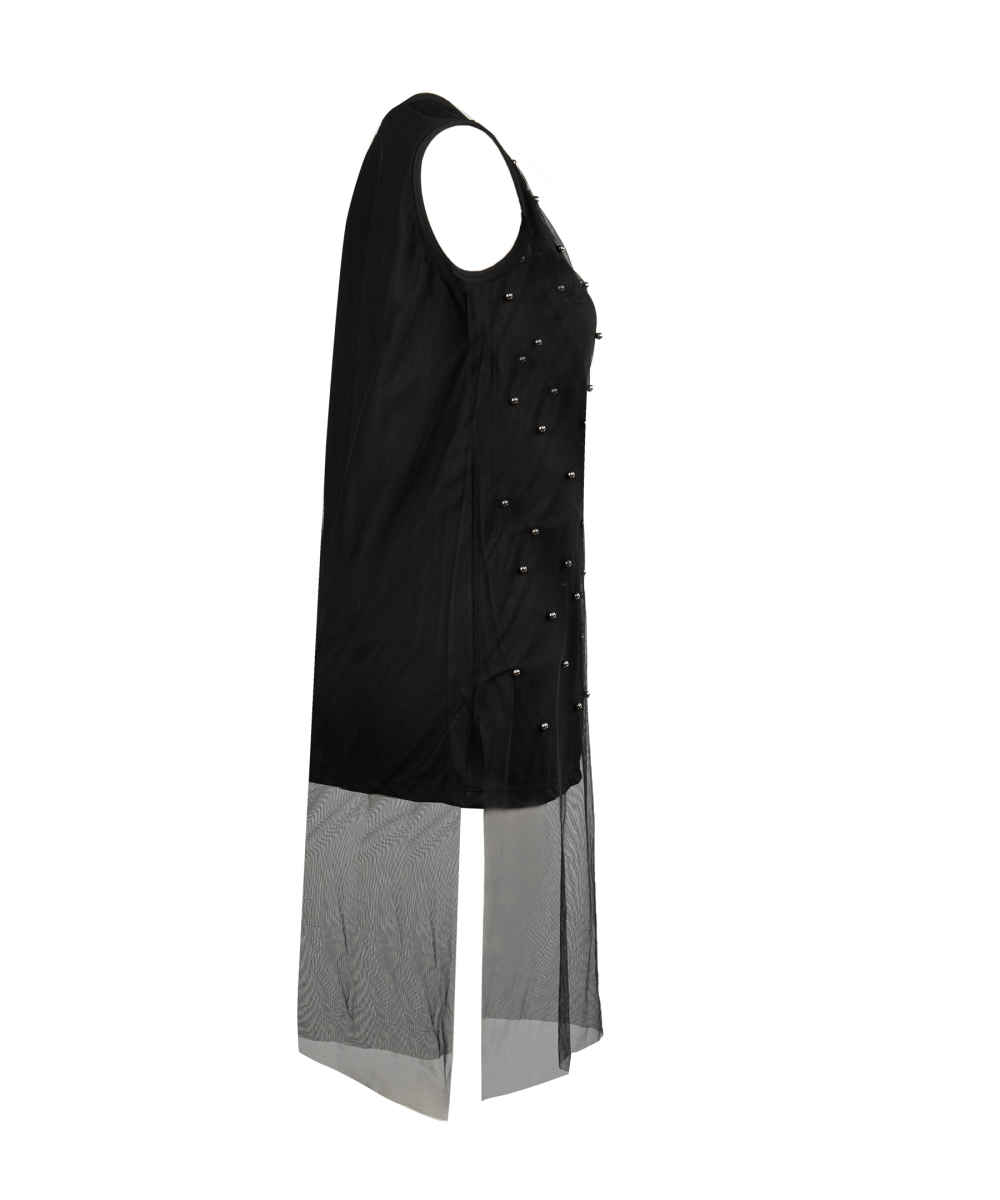 Damenmode ärmelloses Outdoor-Kleid mit Perlendekor in Schwarz