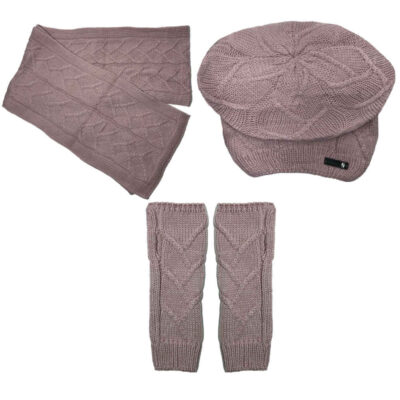 Damen-Strickset aus Mütze und Schal aus Baumwolle für den Winter, Modell Lilac