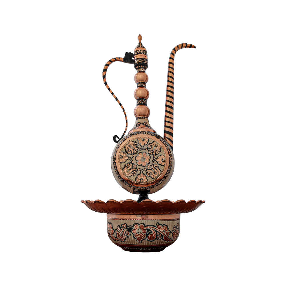 Dekorative Persische Kupfer-Aftabeh & Waschbecken-Schalen-Set