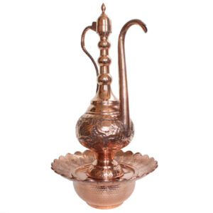 Dekorative Persische Kupfer-Aftabeh mit Waschbecken-Schale – Modell Toopi