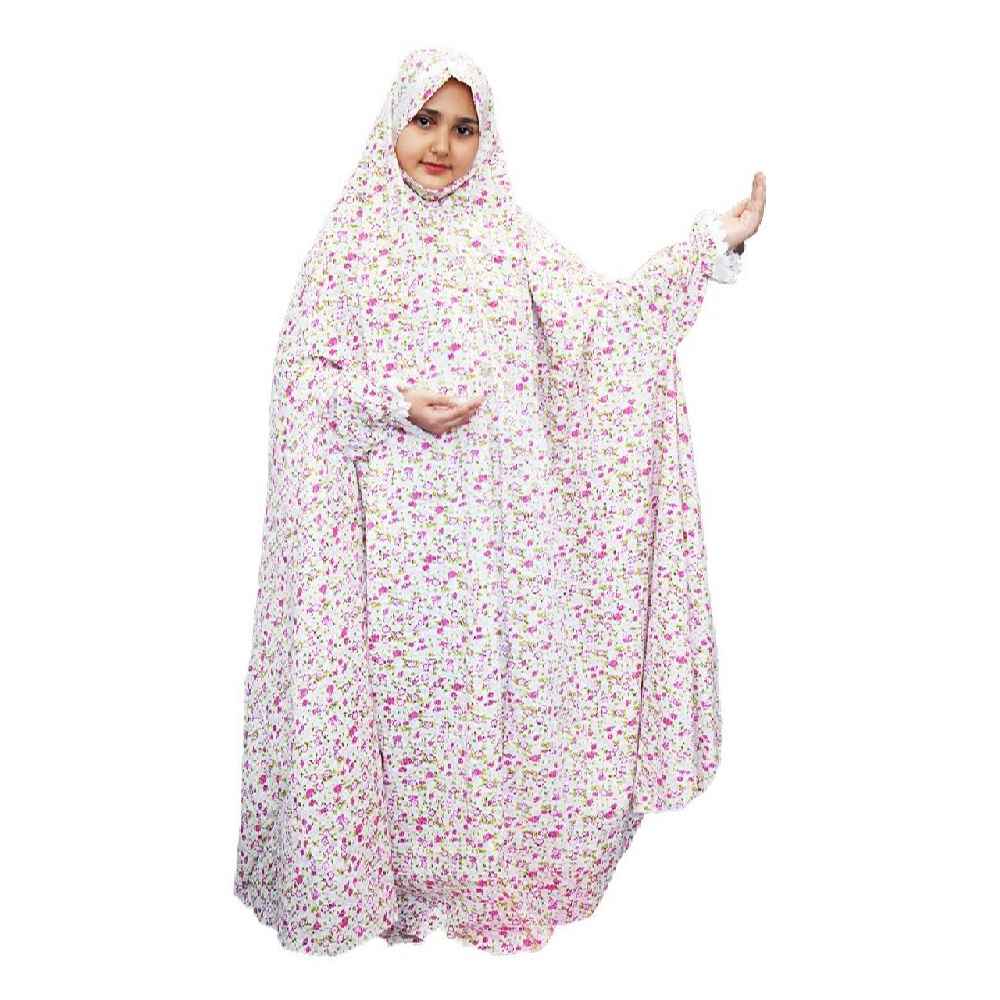 Islamisches weißes Namaz-Tuch für Mädchen – Modell Blüte