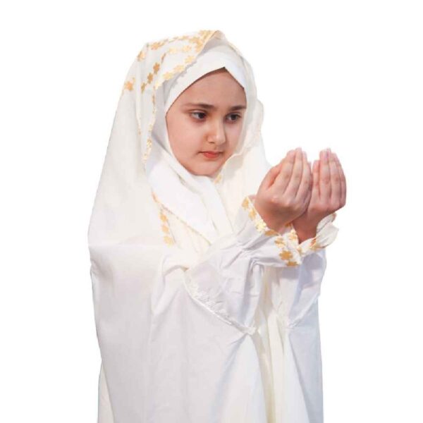 Islamisches weißes Namaz-Chador für Mädchen - Modell Khorshidi