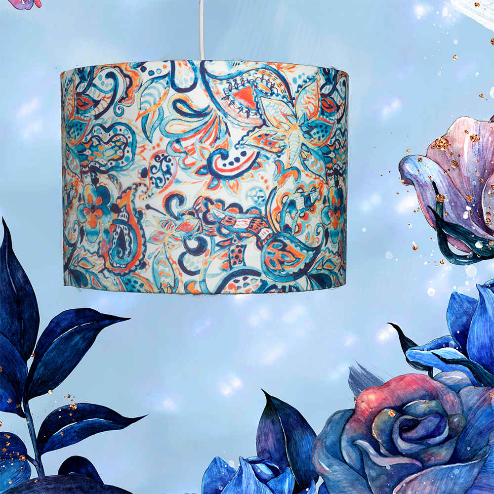 Stoff Pendelleuchte mit Samt Trommelschirm Firoozeh