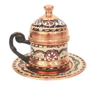 Persische Espressotasse mit Untertasse – Minakari emaillierter Kupfer Demitasse-Stil