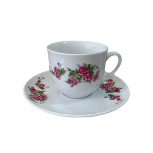 Persisches Teetassenset mit Untertasse – Gol Sorkhi Porzellandesign (12-teilig)