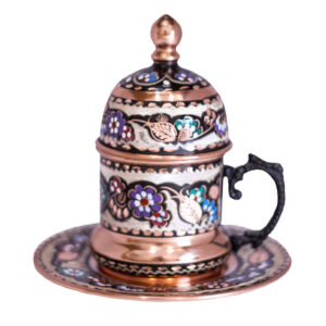 Persische Espressotasse mit Untertasse – Minakari emaillierter Kupfer Demitasse-Stil
