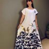 Damen Mode Kurzarm Kleid mit Vogel- und Blumenmuster Modell Hesse Gharib