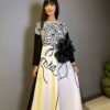 Damen Mode Kurzarm Kleid mit Vogel- und Kalligrafie-Muster Modell Harf ha