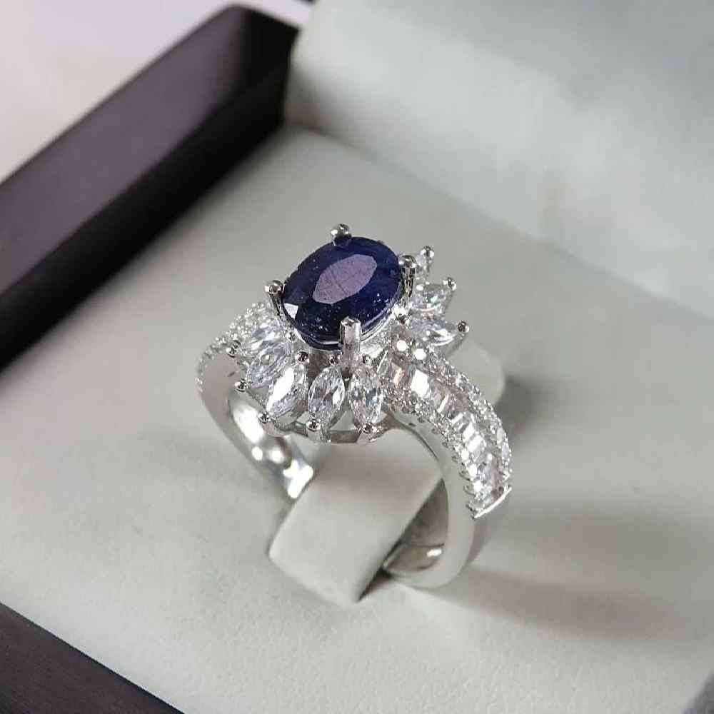 Blauer Rubin Verlobungs-Silberring Bliss für Damen Luxe