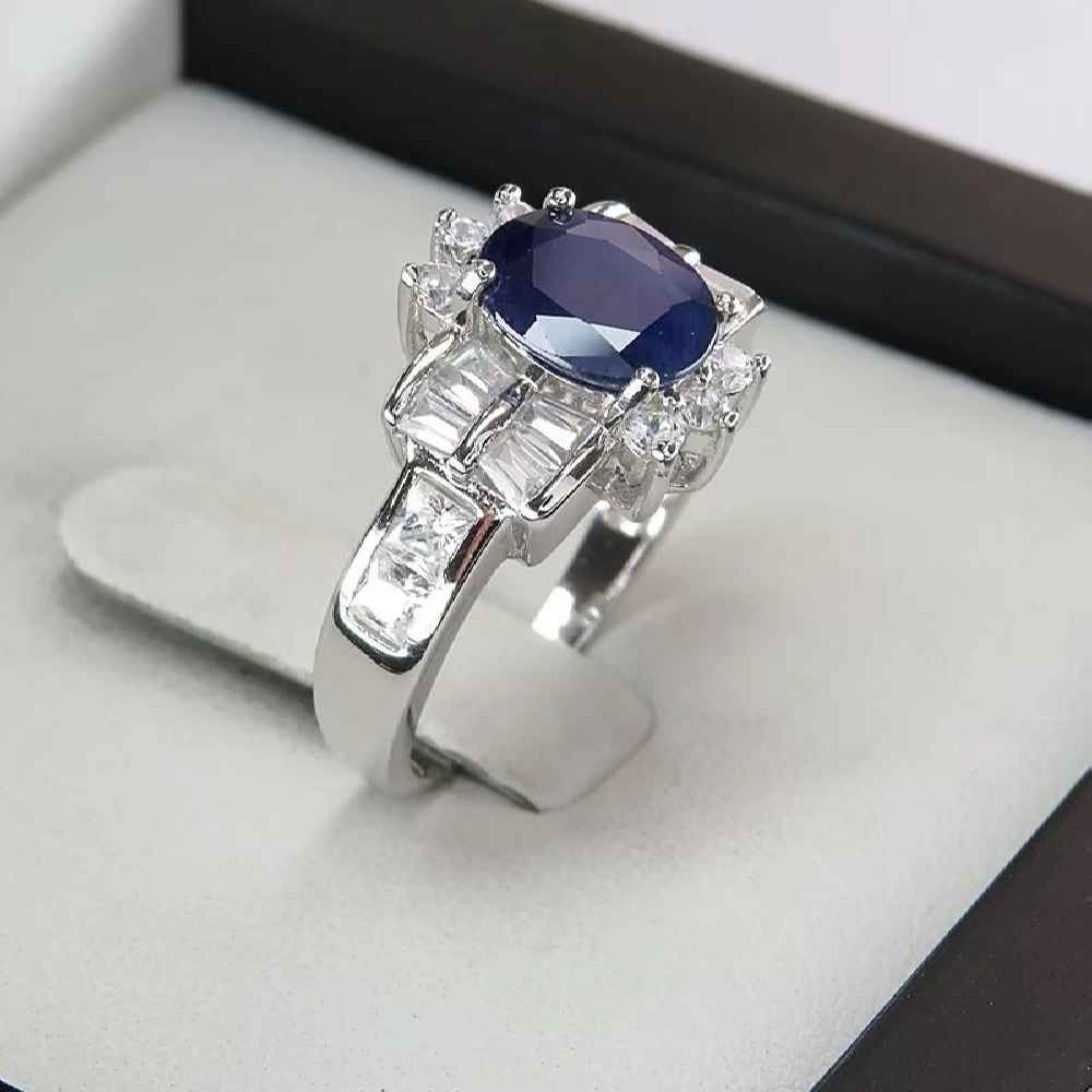 Blauer Rubin Verlobungs-Silberring Bliss für Damen Samira