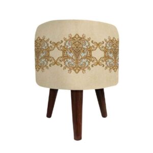 Luxuriöser Samt-Hocker mit Holzbeinen, rund Creme Dana
