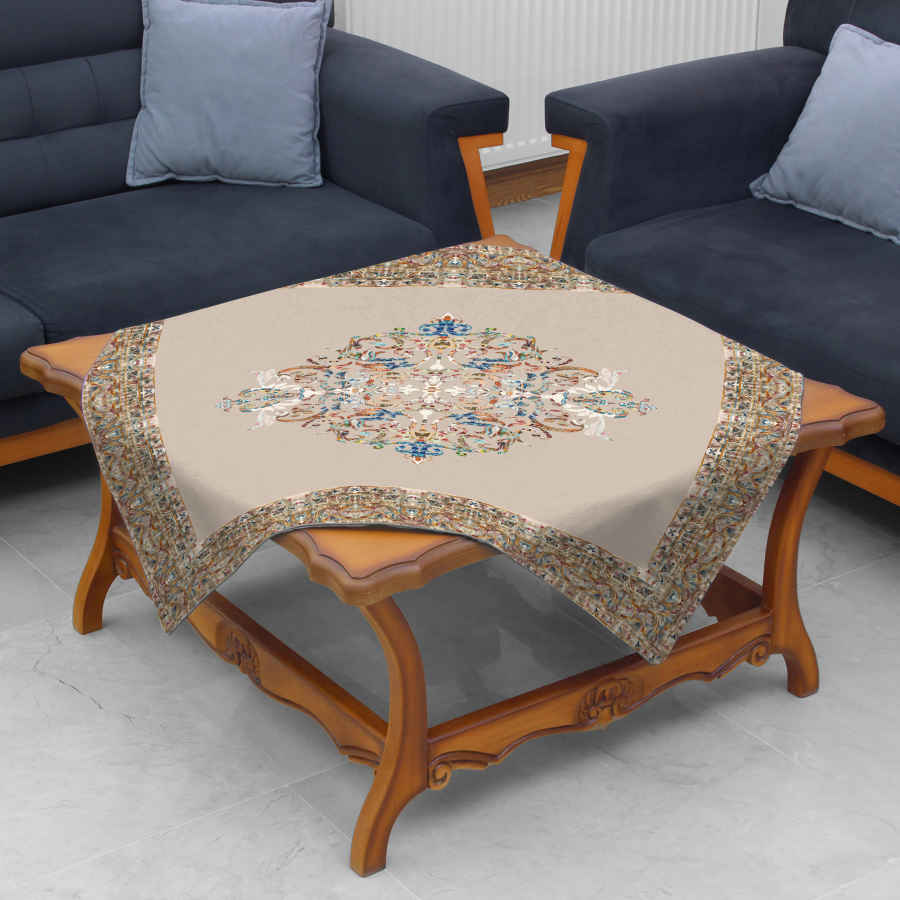 Samttischdecke Persische Eleganz Inspiriertes Design Creme