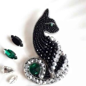 Handgefertigte Feminine Perlen-Broschen-Nadel – Katzen-Design