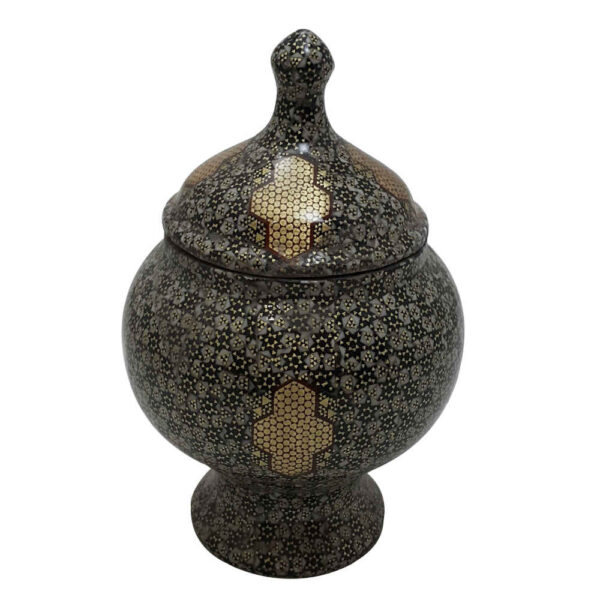 Handgefertigte persische Kupfer-Zuckerschale, verziert mit kunstvoller Khatam-Marketerie, Tashrifat