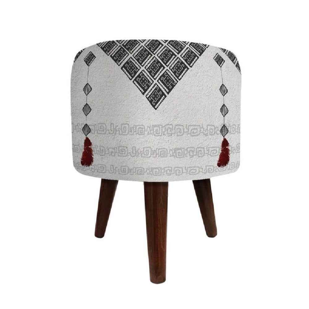 Runder Samt-Hocker mit Holzbeinen, inspiriert von persischer Kunst, Grauer Par
