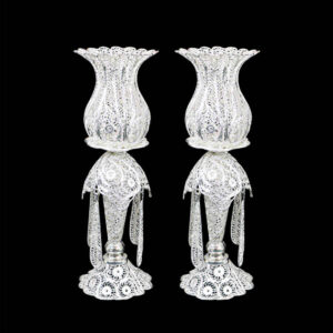 Persischer Filigran-Kerzenständer, kupferbeschichtet mit Silber-Jam (2x)
