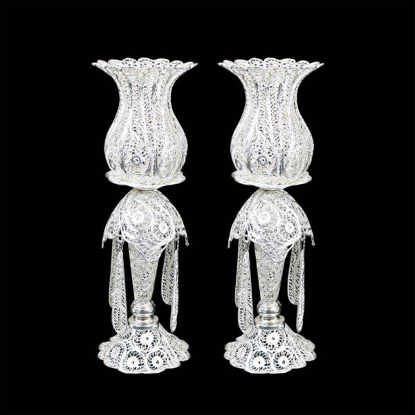 Persischer Filigran-Kerzenständer, kupferbeschichtet mit Silber-Jam (2x)