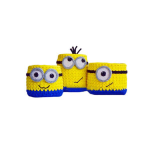 Set aus 3 Häkel-Aufbewahrungskörben Garn Modell Minions