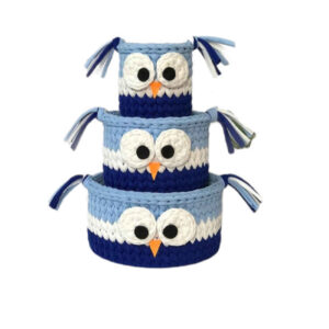 Set aus 3 Häkel-Aufbewahrungskörben Garn Modell Eule