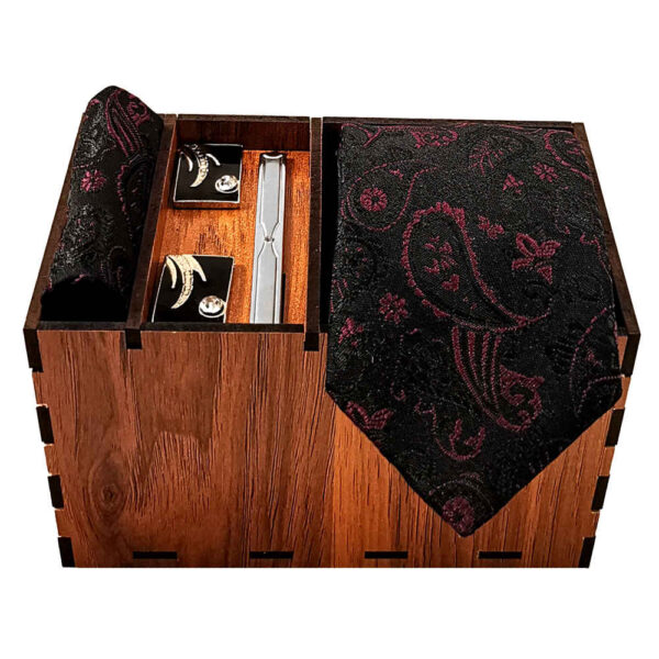 Herrenkrawatte, Taschentuch & Manschettenknöpfe Set - Luxuriös Boteh