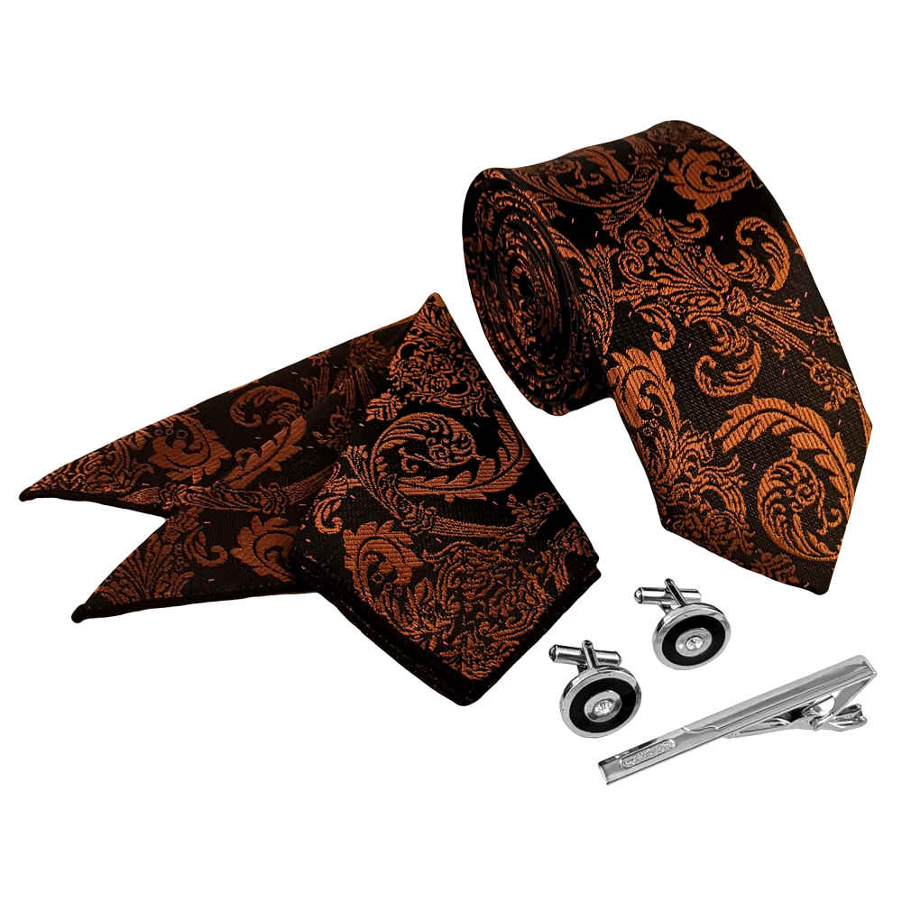 Herrenkrawatte, Taschentuch & Manschettenknöpfe Set – Luxuriös Dora