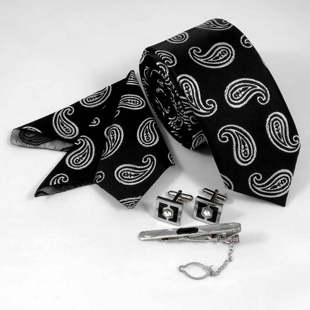 Herrenkrawatte, Taschentuch & Manschettenknöpfe Set – Luxuriös Sonati