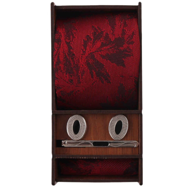 Herrenkrawatte, Taschentuch & Manschettenknöpfe Set - Luxuriös Sorkh