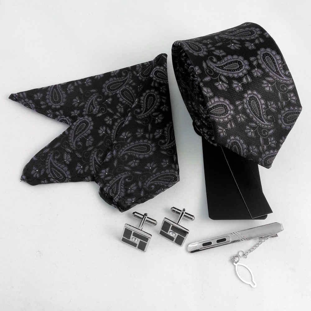Herrenkrawatte, Taschentuch & Manschettenknöpfe Set – Luxuriös Tradition