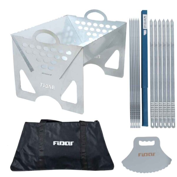 Set aus Persischem Mangal Tragbarem Holzkohlegrill - Edelstahl & Spieße