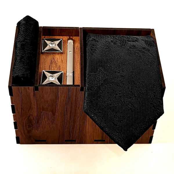 Herrenkrawatte, Taschentuch & Manschettenknöpfe Set - Luxuriös Vania