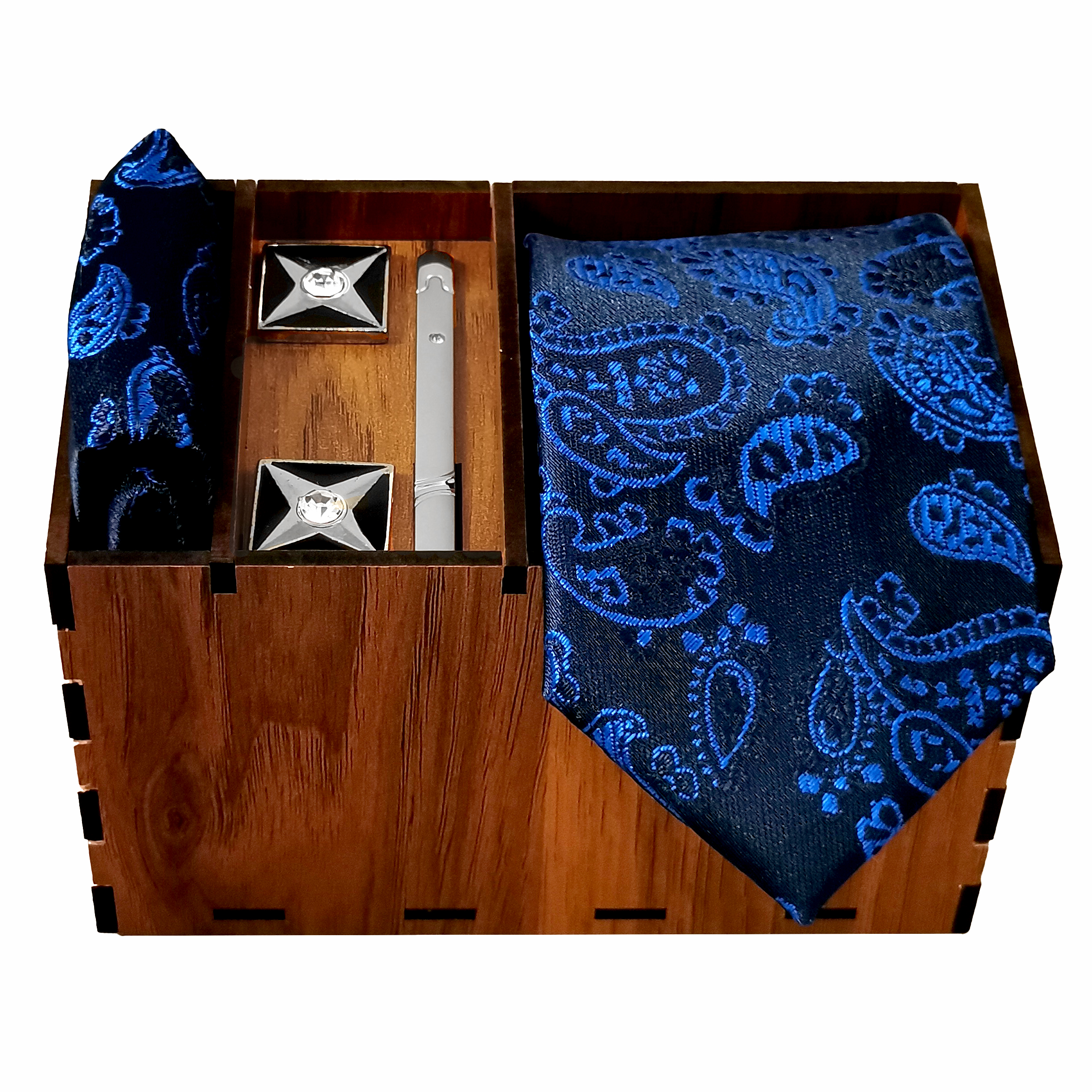 Herrenkrawatte, Taschentuch & Manschettenknöpfe Set - Luxuriös Paisley