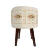 Runder Samt-Hocker mit Holzbeinen, inspiriert von persischer Kunst, Creme Golabetoon