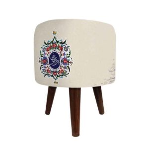Runder Samt-Hocker mit Holzbeinen, inspiriert von persischer Kunst, Creme Romantic