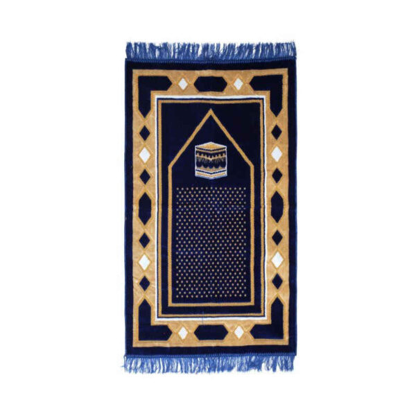 Islamischer Gebetsteppich Gepolstert Blauer Samt-Sajadah mit Kaaba-Design für Muslime