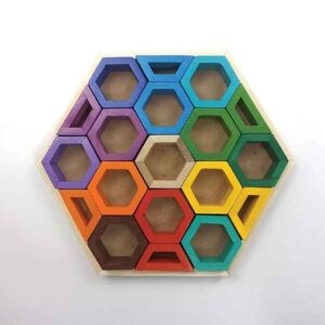 Bienenwaben-Holzgeometrie-Puzzle – Einzigartiges Lernspielzeug