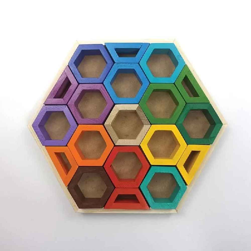 Bienenwaben-Holzgeometrie-Puzzle – Einzigartiges Lernspielzeug